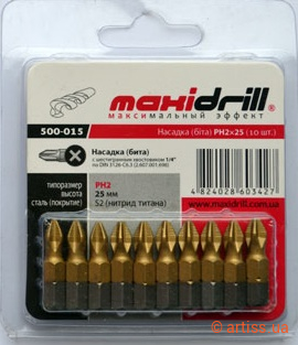 Фото біта maxidrill тітан 1/4" l25мм ph3 (10 шт. у блістері) (500-023)