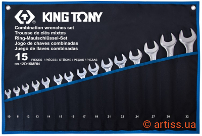 Купити King Tony 10-32 мм 15 од. набір інструментів Фото набір ключів комбінованих king tony 10-32 мм 15 од. (12d15mrn)