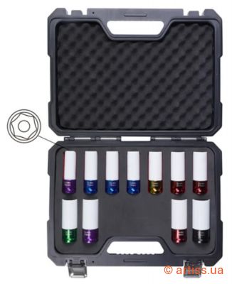 Фото набір ударних головок для литих дисків 11 од. 1/2" кольорових viktec (vt18084b)