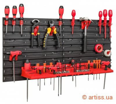 Фото панель навісна для інструментів 78х39см з поличкою та тримачами kistenberg mix597