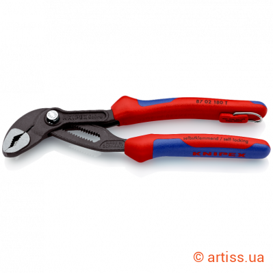 Купити Knipex зі страхувальним кріпленням 1 1/2" (0-42мм) L=180мм кліщі переставні Фото кліщі розвідні сантехнічні cobra зі страхувальним кріпленням 1 1/2" knipex (0-42мм) l=180мм (87 02 180 t)