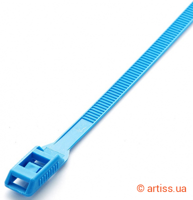 Фото стяжка нейлонова кабельна з низьким профілем замку 8x400 блакитна apro (ctlc-1640)